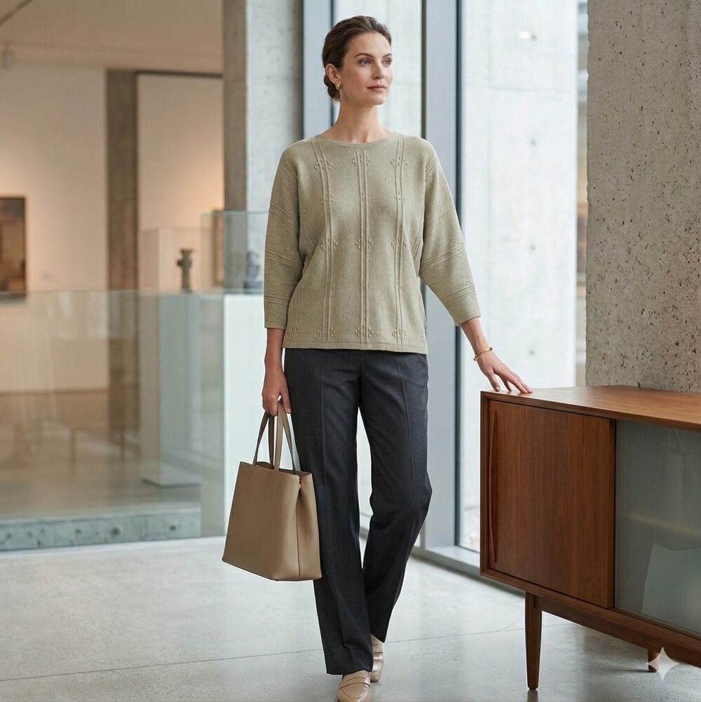 Vila Milano Tan Dolman Sleeve Pintuck Knit Sweater Boxt Fit Size Large